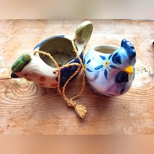 2 x ceramic Chicken plant pots 🐔🪴✨️